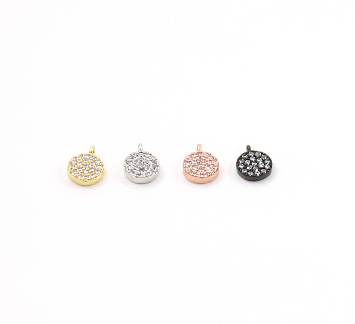 Rhodium Plated Tiny Small 6mm Rhodium Circle Pave CZ Cubic Zirconia