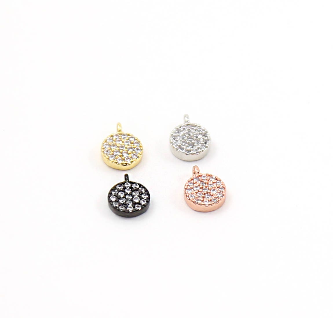 Rhodium Plated Tiny Small 6mm Rhodium Circle Pave CZ Cubic Zirconia – Gunmetal