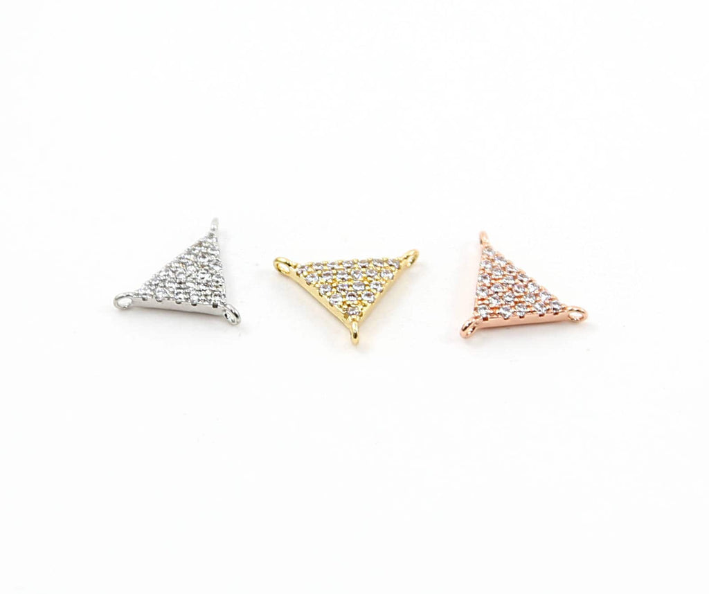 Rhodium Plated CZ Pave 3 Way Y Triangle Connector in Silver Rose Gold