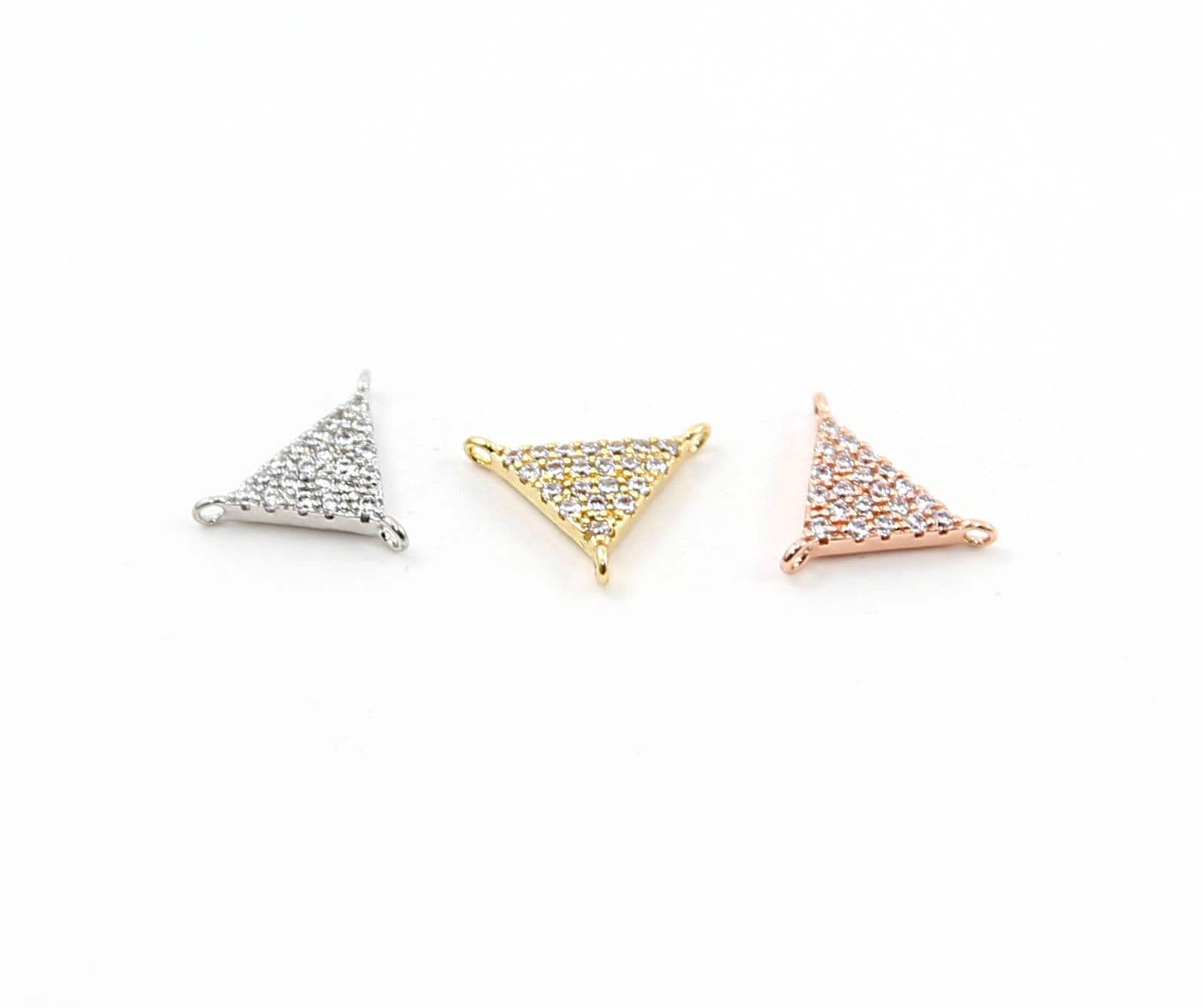 Rhodium Plated CZ Pave 3 Way Y Triangle Connector in Silver Rose Gold