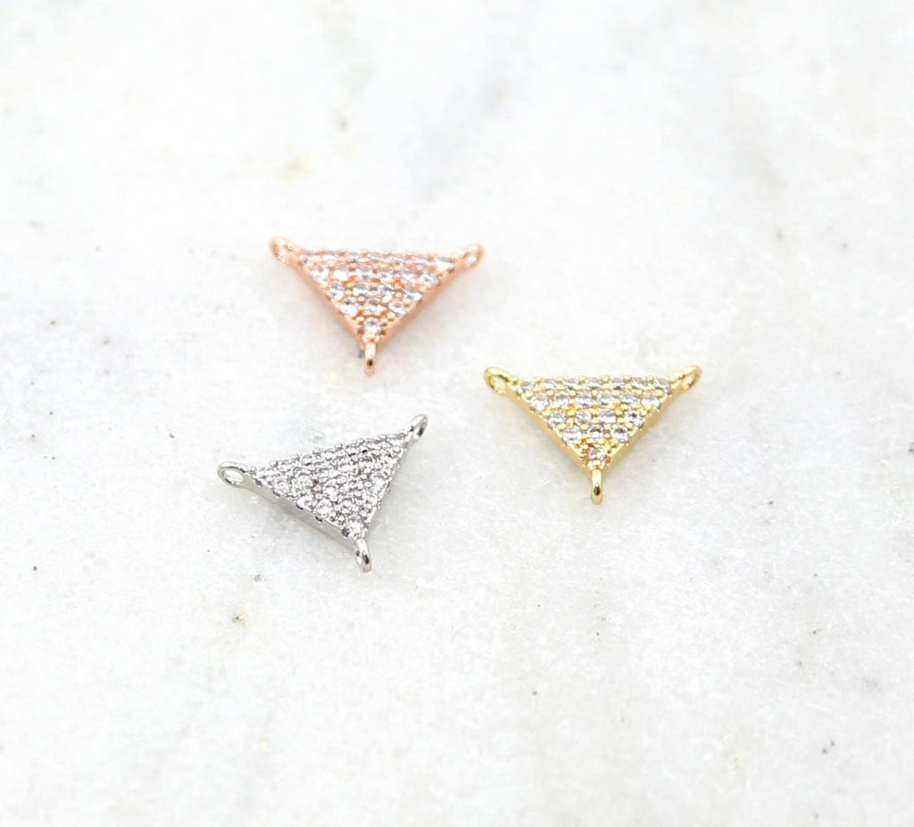 Rhodium Plated CZ Pave 3 Way Y Triangle Connector in Silver Rose Gold