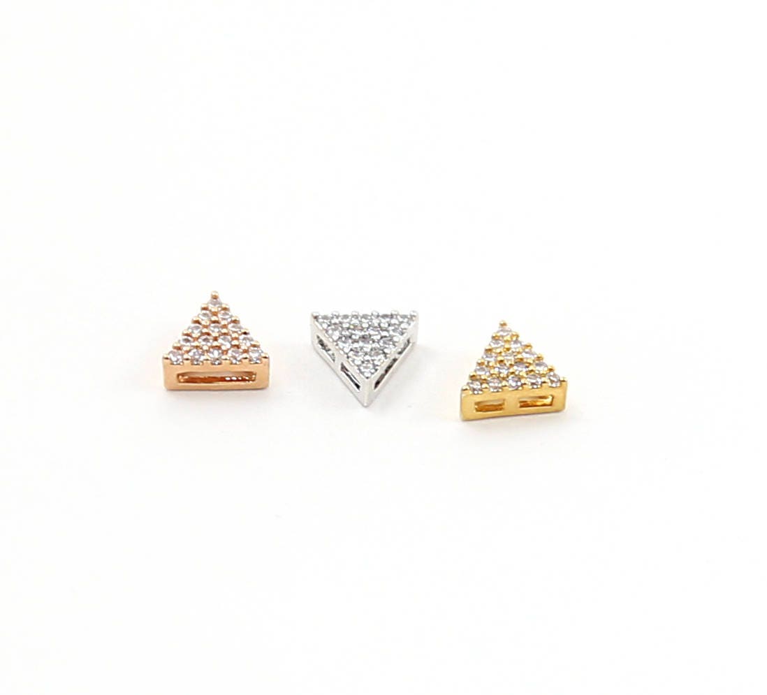 Rhodium Plated CZ Pave Triangle Bead Charm in Silver Gold Rose Gold