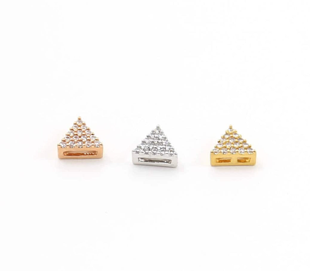 Rhodium Plated CZ Pave Triangle Bead Charm in Silver Gold Rose Gold