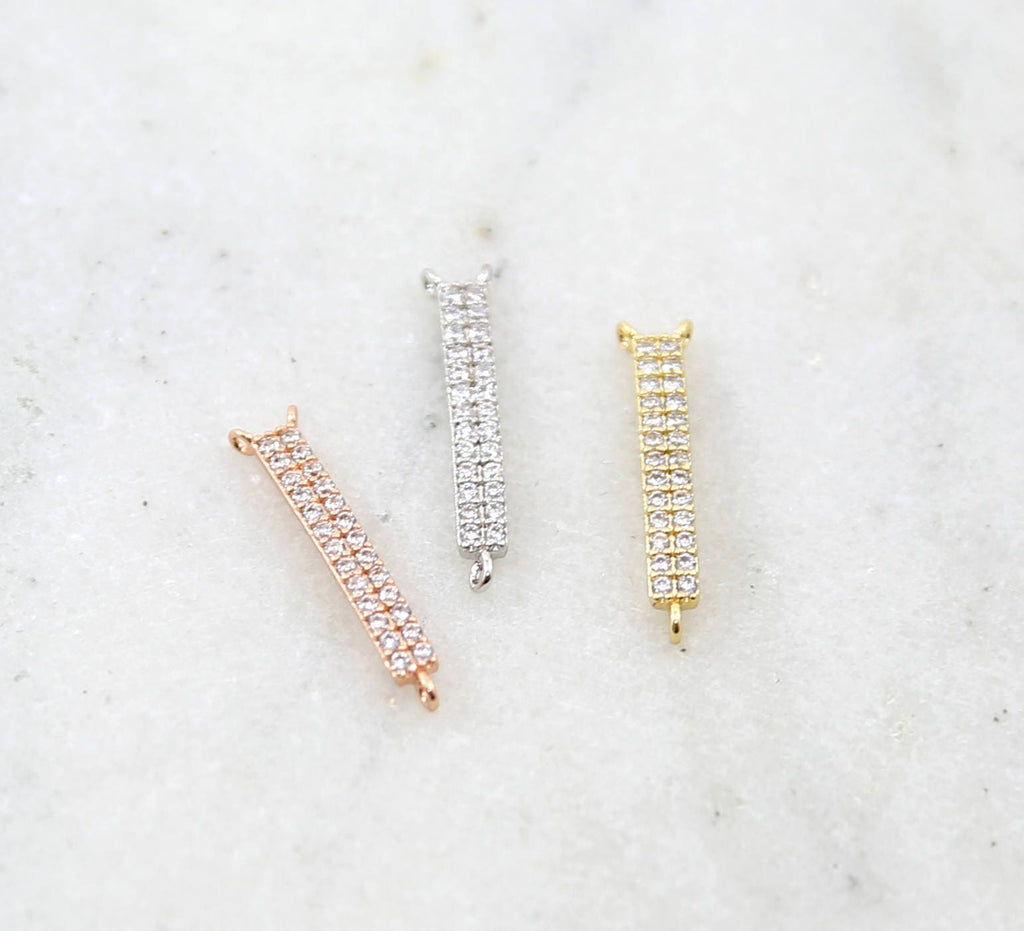 20mmx3mm Rhodium Plated Long Pave CZ Y Connector Link Bar Charm in Silver Gold