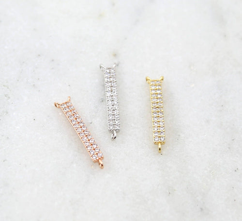 20mmx3mm Rhodium Plated Long Pave CZ Y Connector Link Bar Charm in Silver Gold