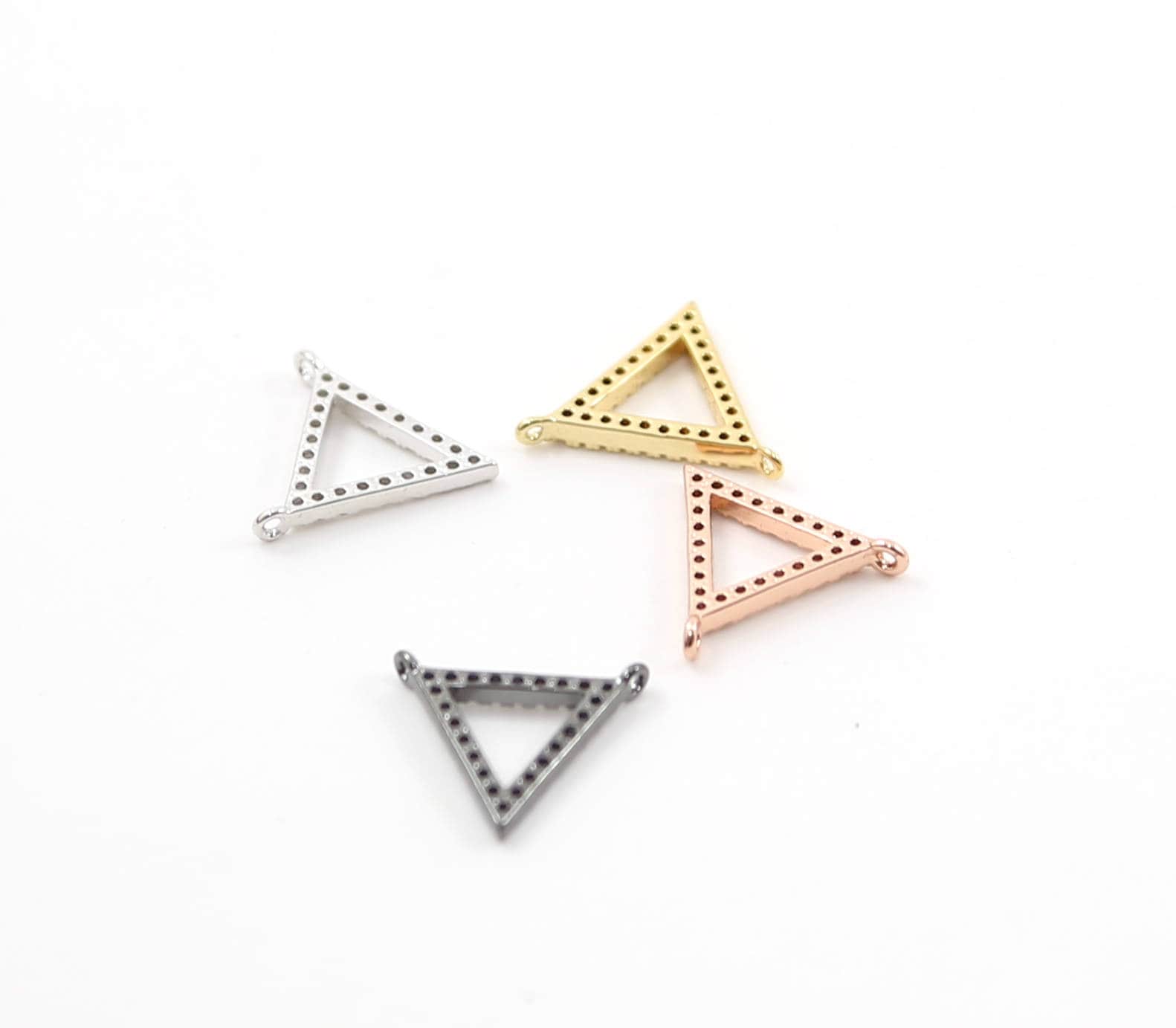 15mmx15mm Rhodium Plated Rhodium Pave CZ Open Triangle Necklace Connector