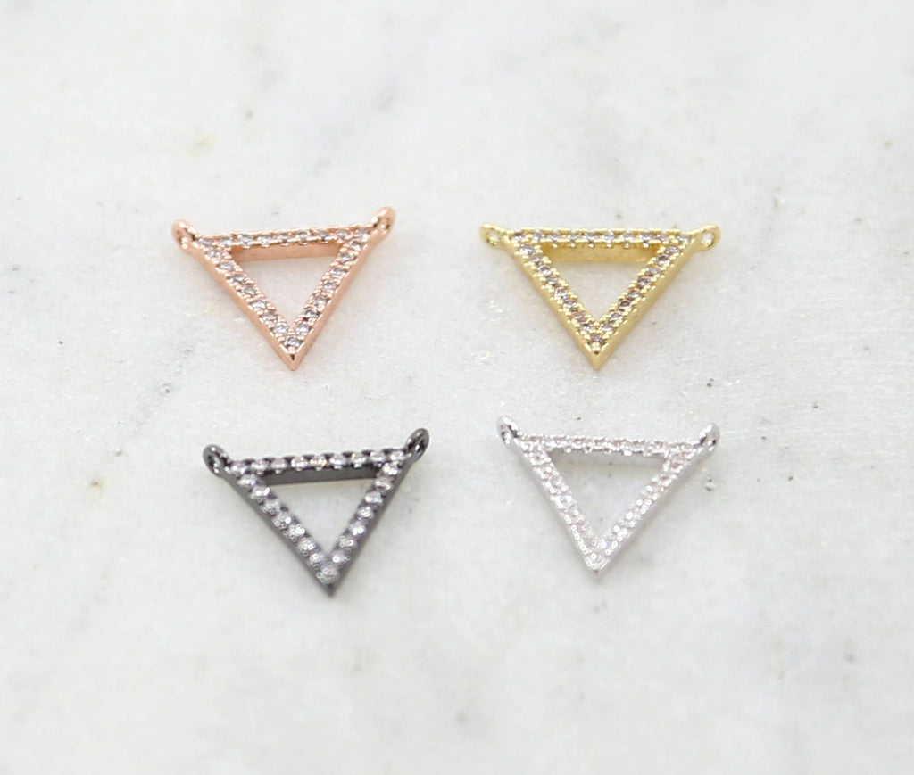 15mmx15mm Rhodium Plated Rhodium Pave CZ Open Triangle Necklace Connector