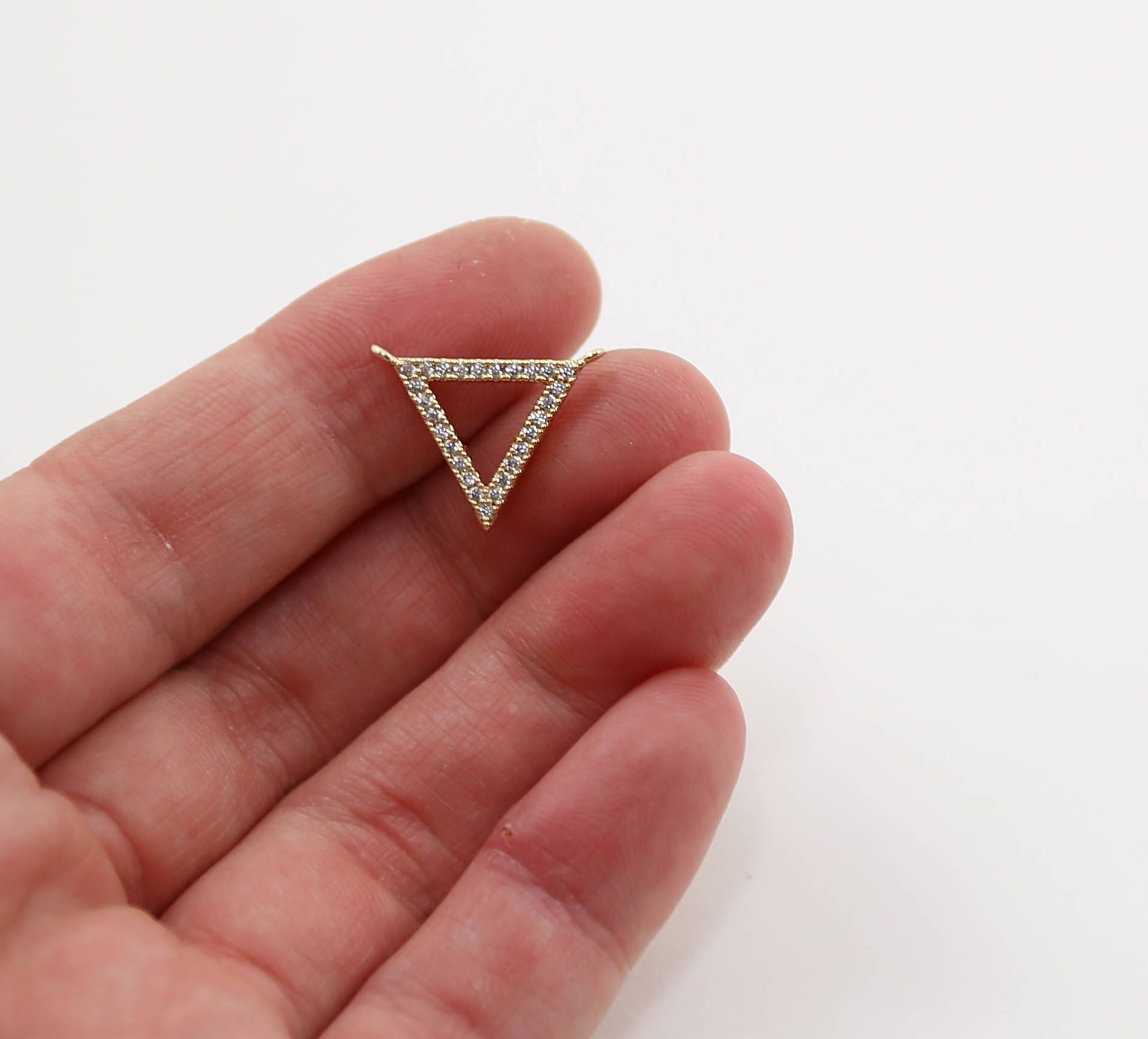 15mmx15mm Rhodium Plated Rhodium Pave CZ Open Triangle Necklace Connector