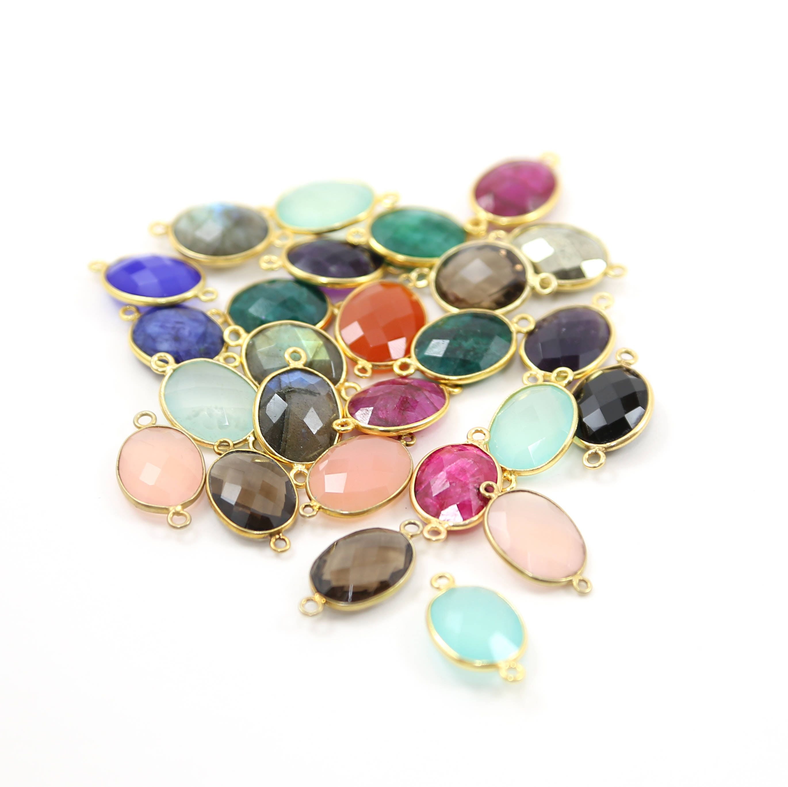Sterling Silver or Gold Plated Oval Semi Precious Faceted Gemstone Connector