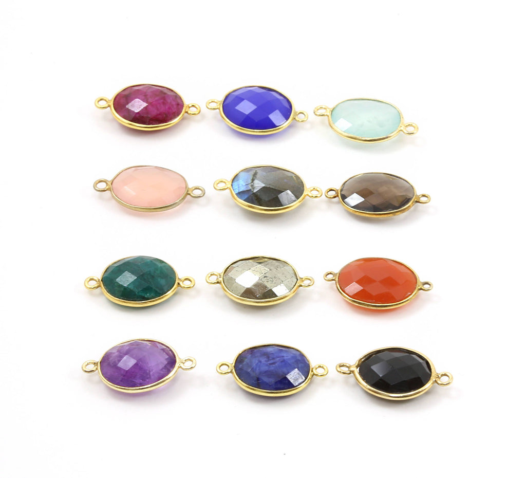 Sterling Silver or Gold Plated Oval Semi Precious Faceted Gemstone Connector