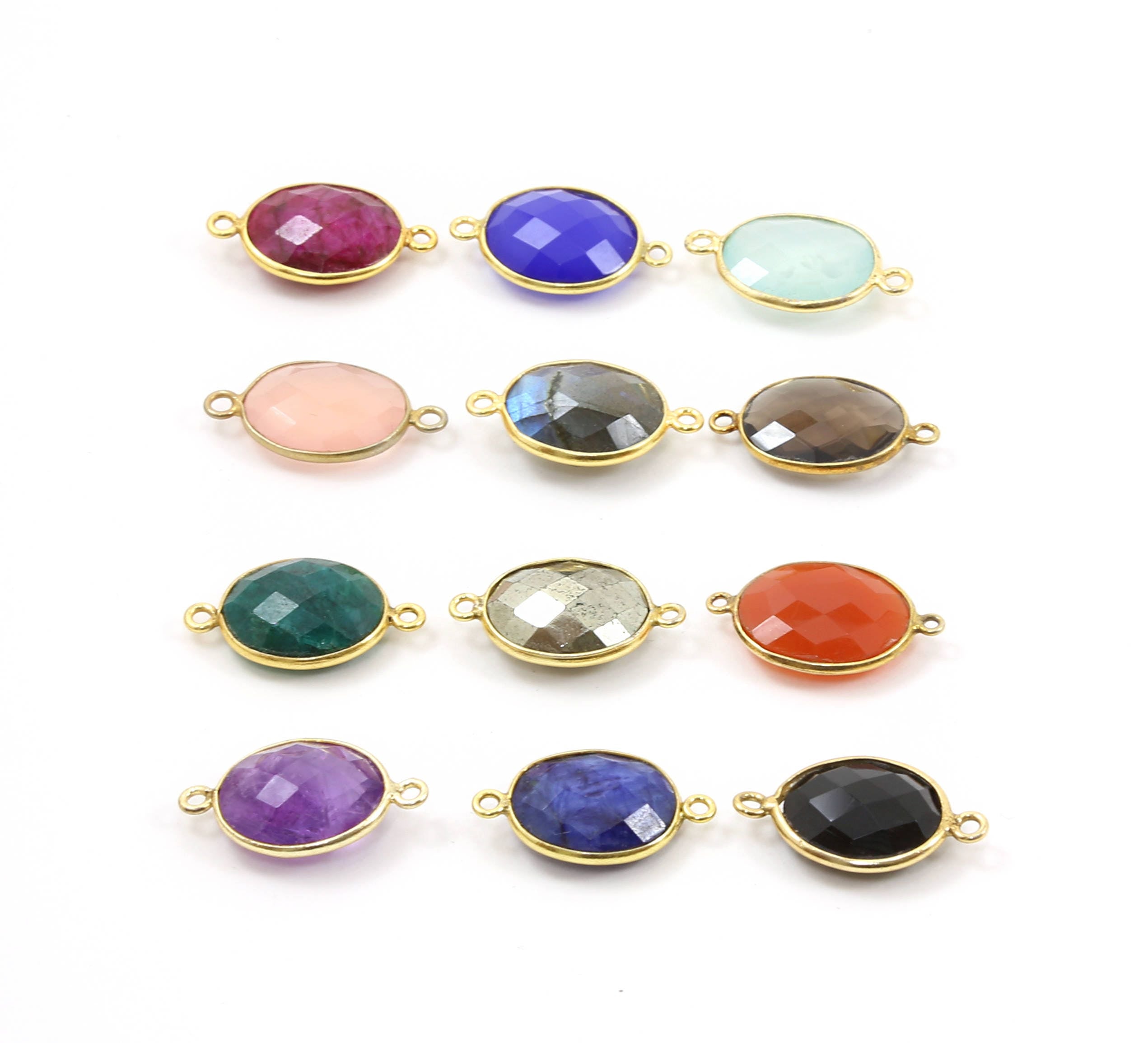 Sterling Silver or Gold Plated Oval Semi Precious Faceted Gemstone Connector