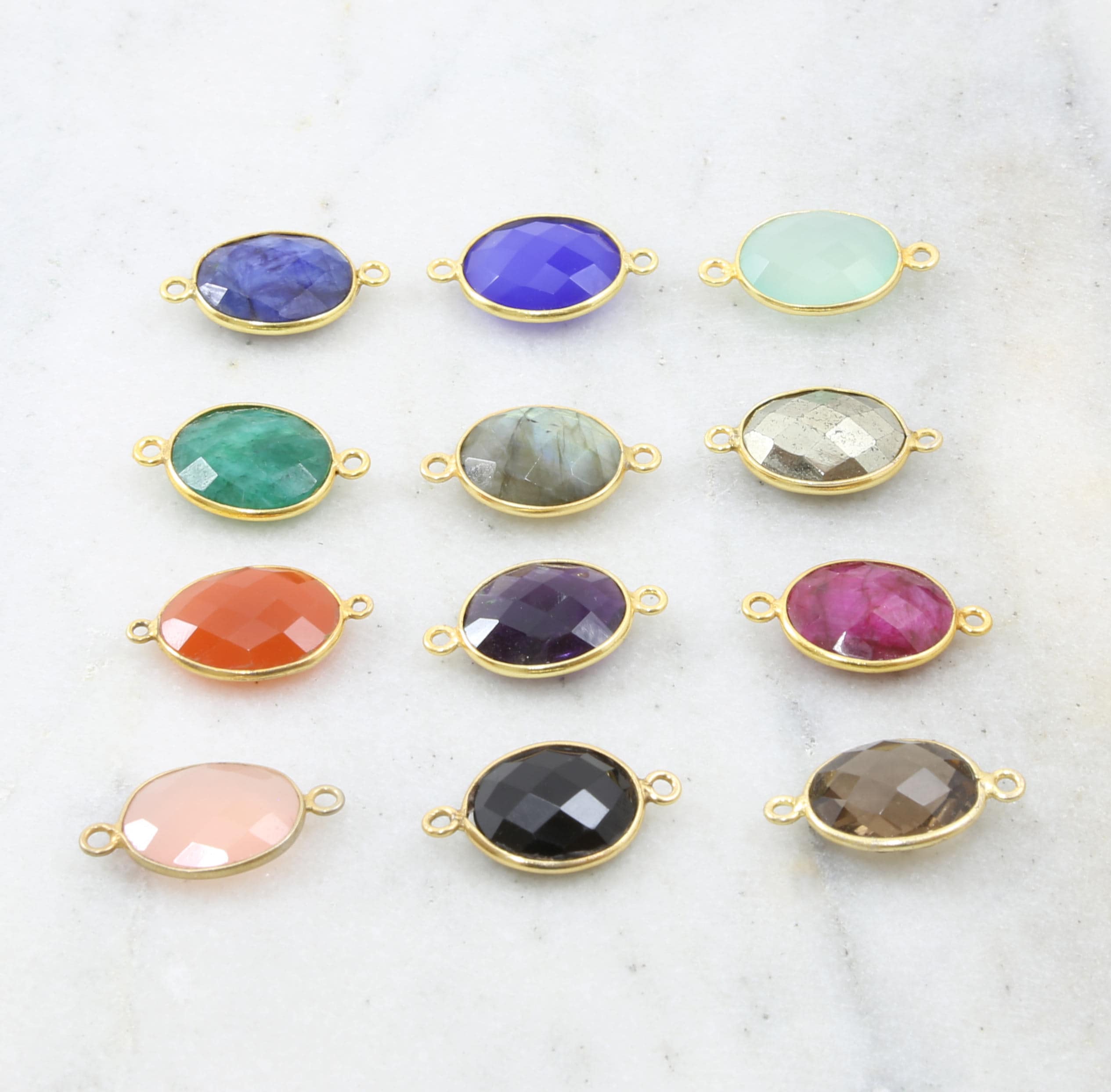 Sterling Silver or Gold Plated Oval Semi Precious Faceted Gemstone Connector