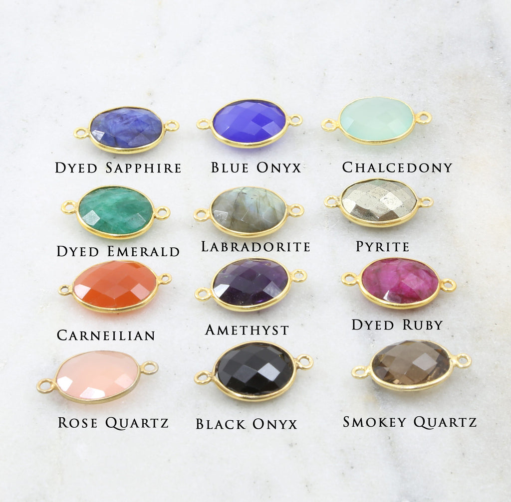 Sterling Silver or Gold Plated Oval Semi Precious Faceted Gemstone Connector