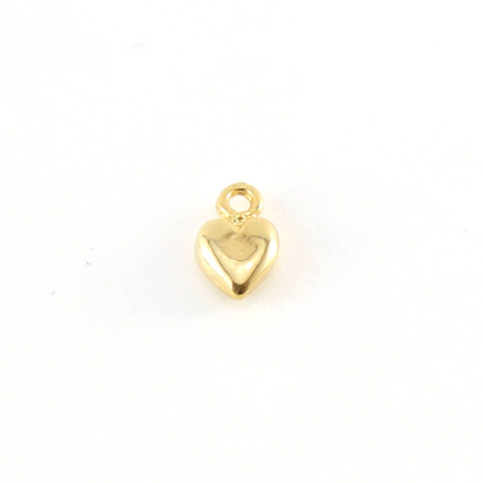 Sterling Silver or Vermeil Tiny Puffy Thick Heart Charm in or Love Friendship