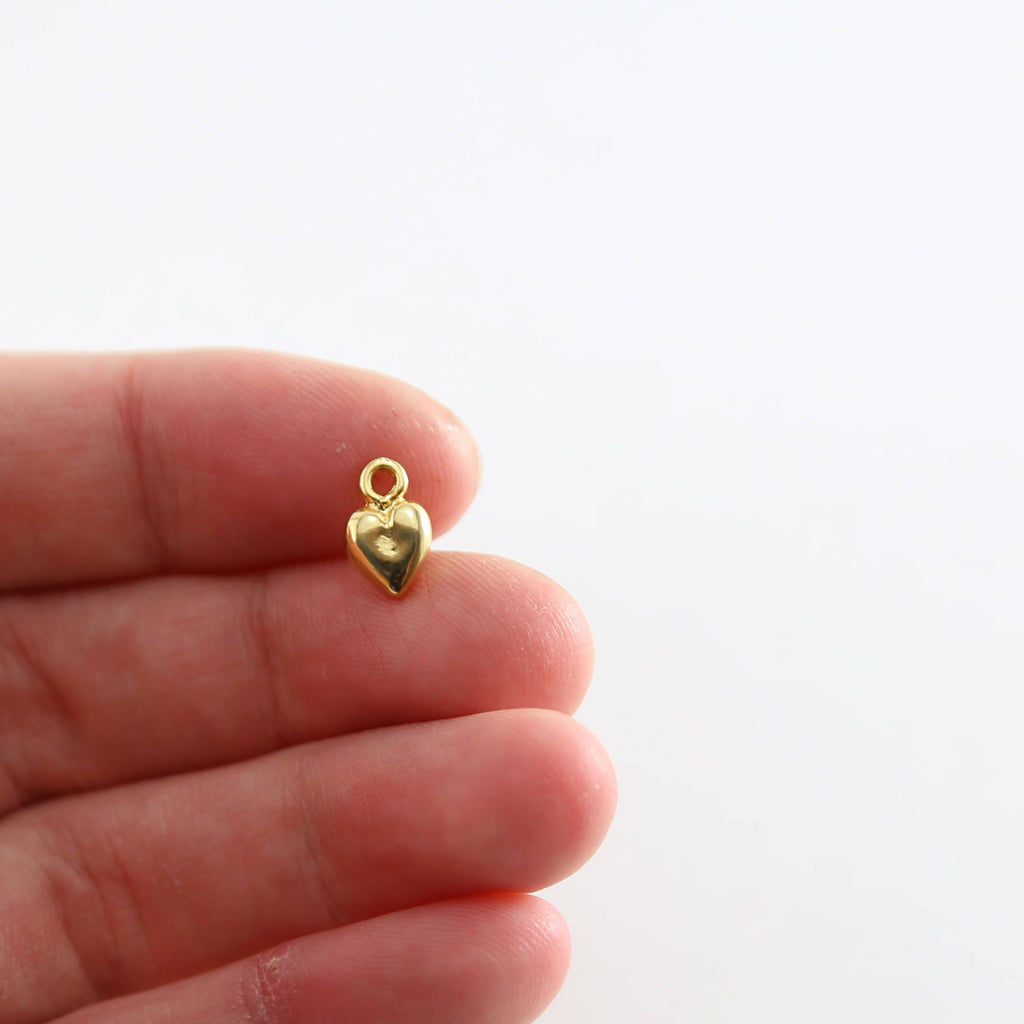 Sterling Silver or Vermeil Tiny Puffy Thick Heart Charm in or Love Friendship