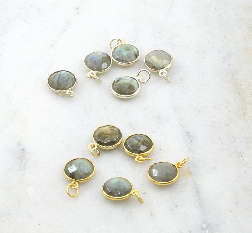Sterling Silver or Gold Plated 10mm Round Labradorite Faceted Bezel Gemstone