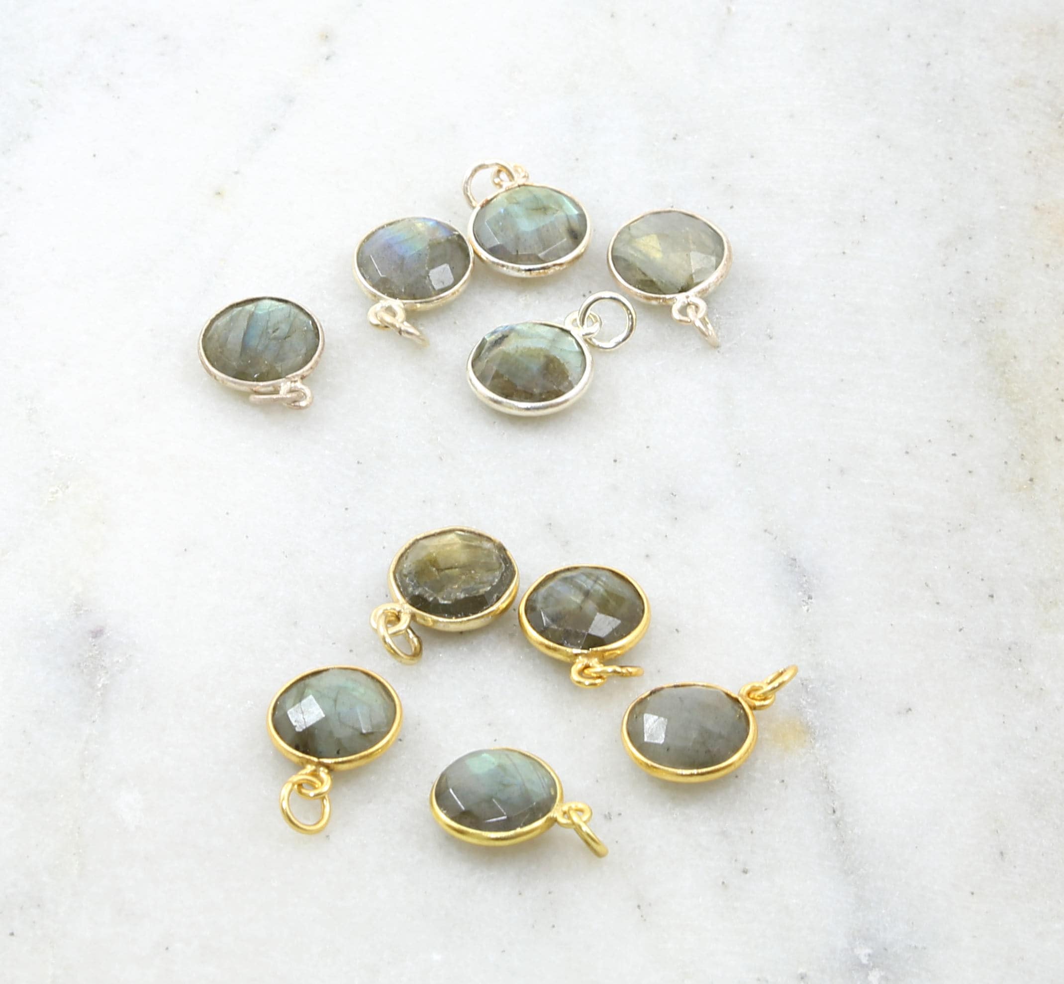 Sterling Silver or Gold Plated 10mm Round Labradorite Faceted Bezel Gemstone