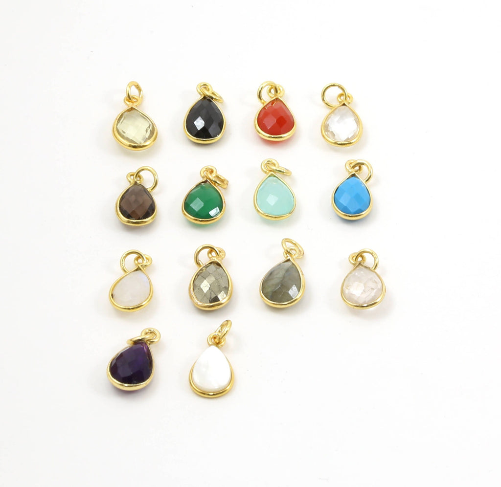Sterling Silver or Gold Plated Teardrop Semi Precious Faceted Gemstone 1 Loop