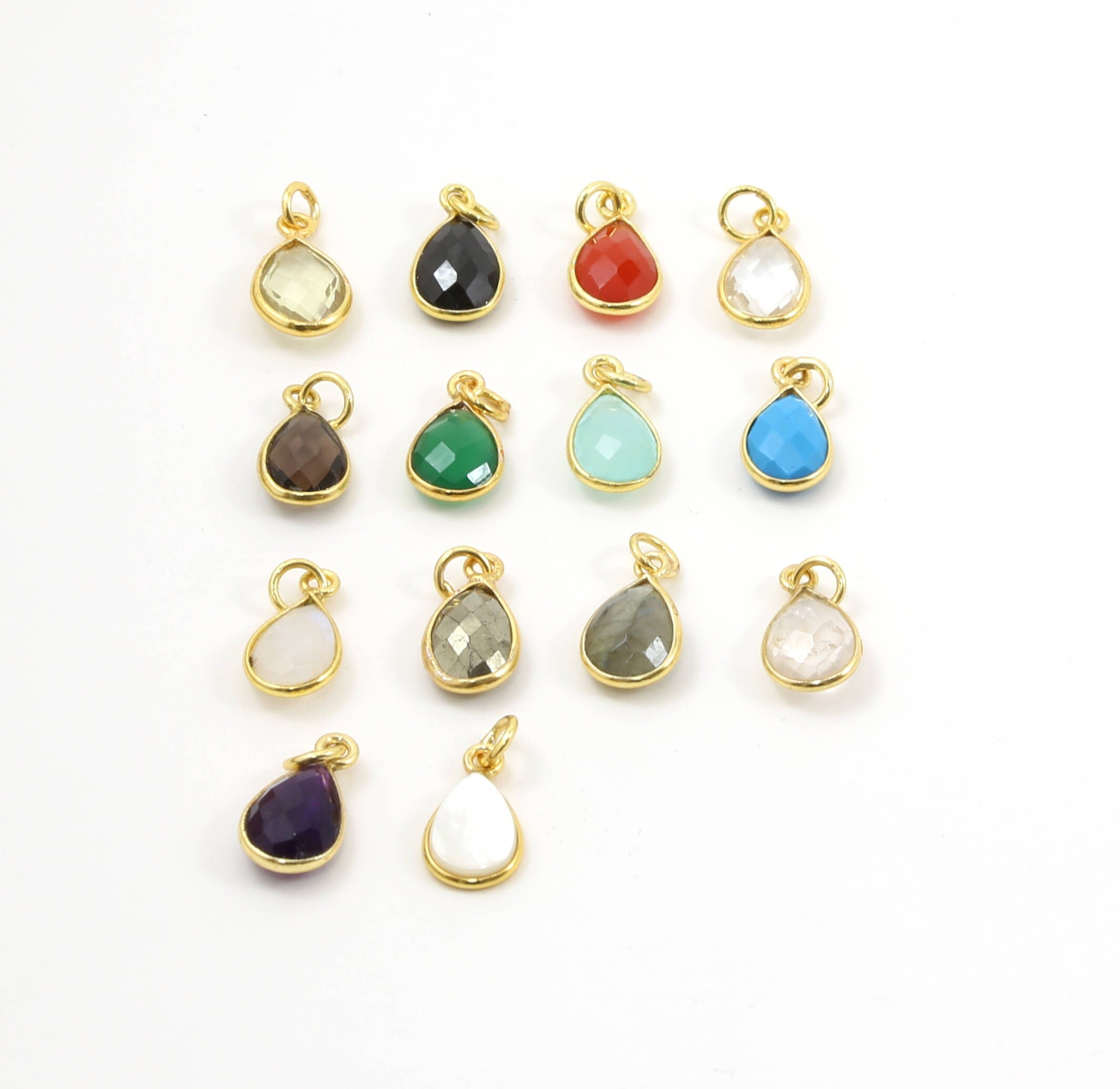 Sterling Silver or Gold Plated Teardrop Semi Precious Faceted Gemstone 1 Loop