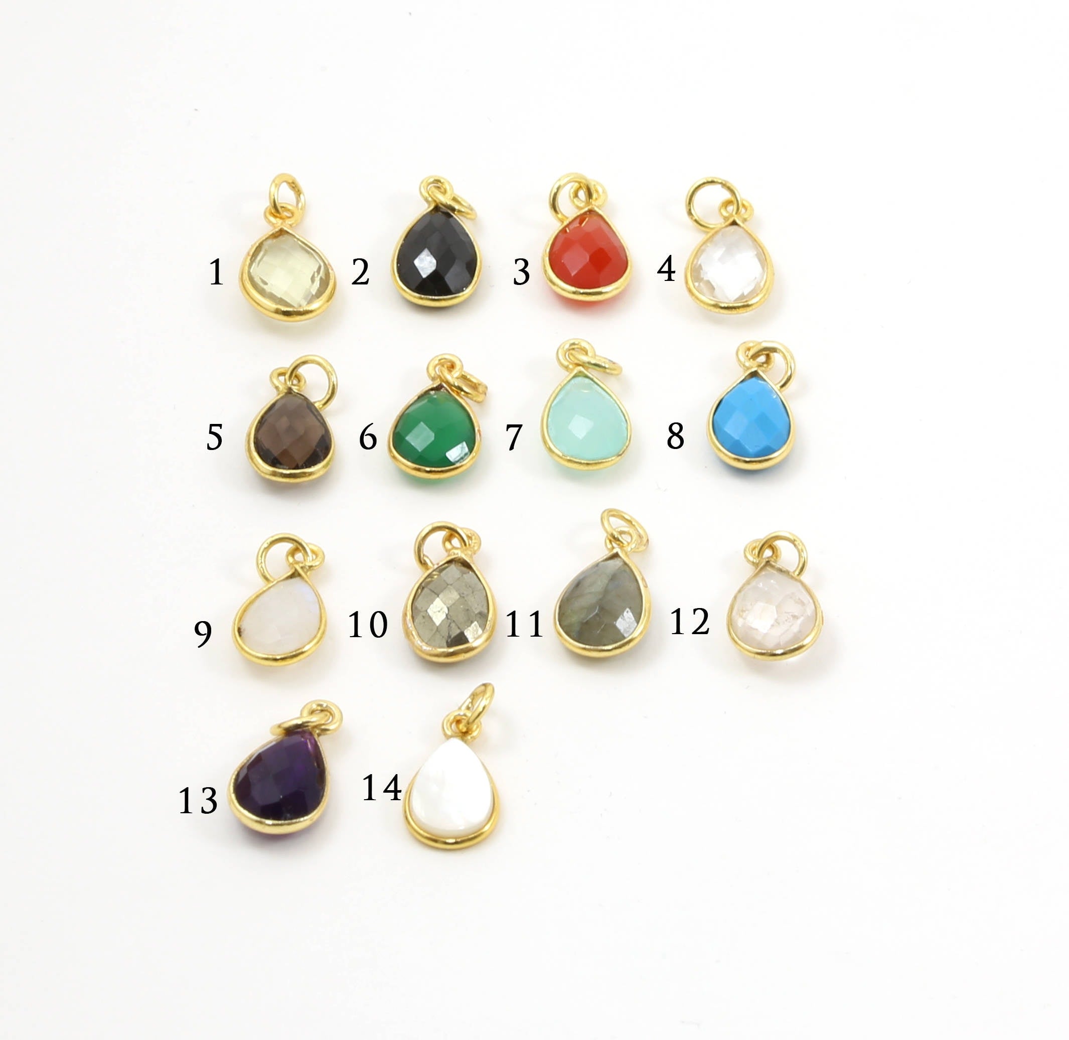 Sterling Silver or Gold Plated Teardrop Semi Precious Faceted Gemstone 1 Loop