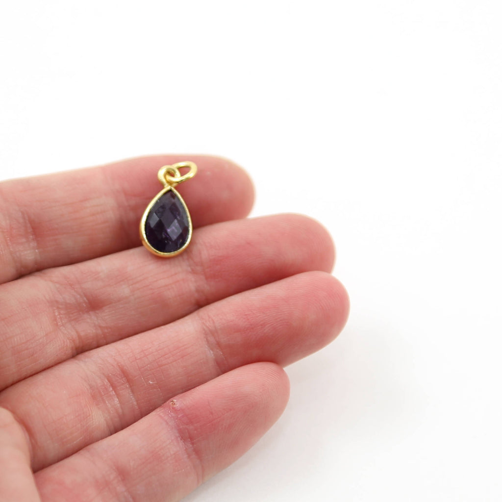 Sterling Silver or Gold Plated Teardrop Semi Precious Faceted Gemstone 1 Loop
