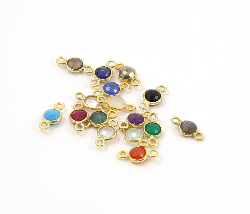 Sterling Silver or Gold Plated Tiny Round Gemstone Faceted Bezel Connector