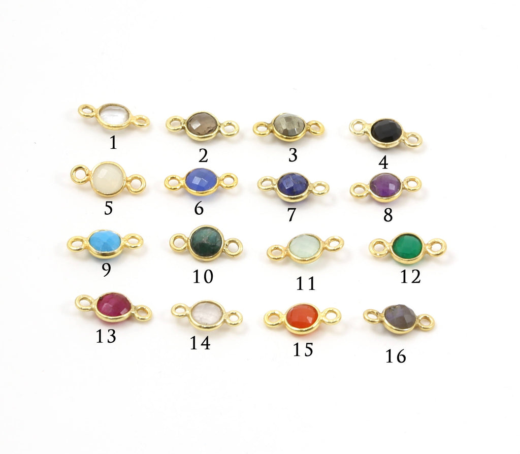 Sterling Silver or Gold Plated Tiny Round Gemstone Faceted Bezel Connector