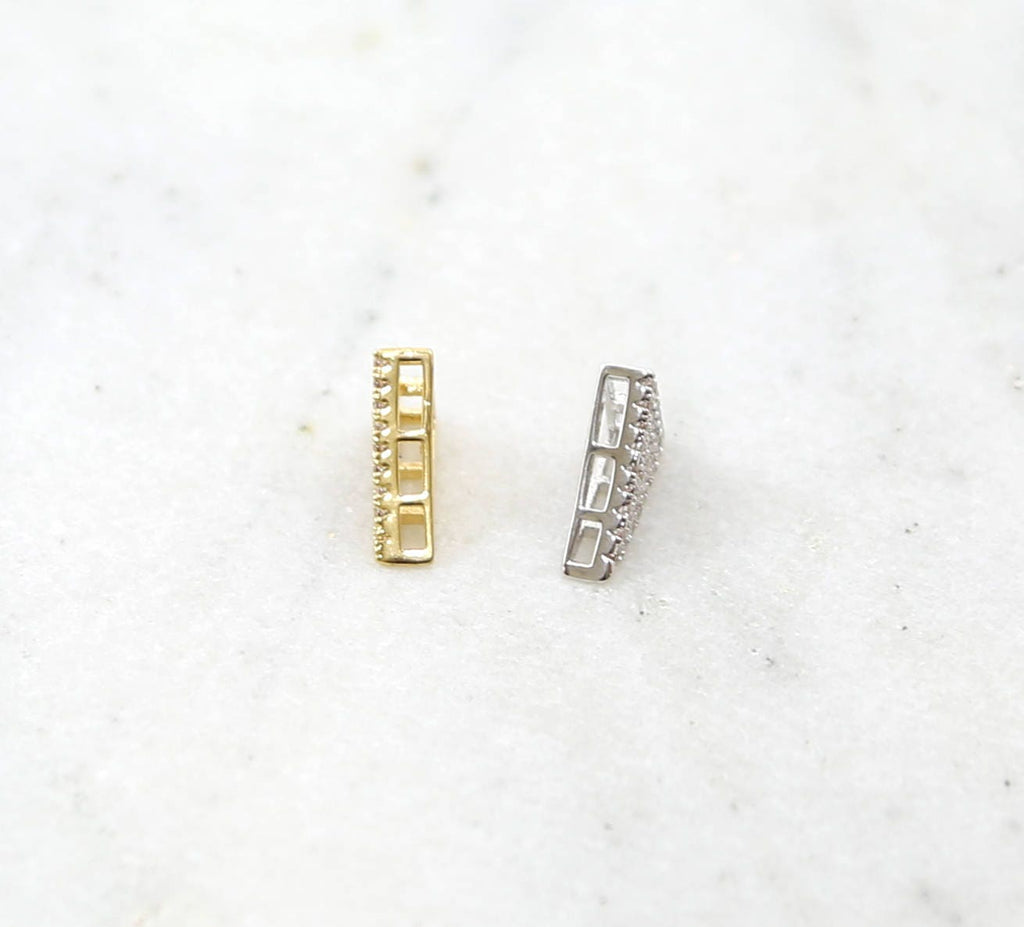11mmx9mm Rhodium Plated Pave CZ Triangle Bead Cubic Zirconia Gold or Silver