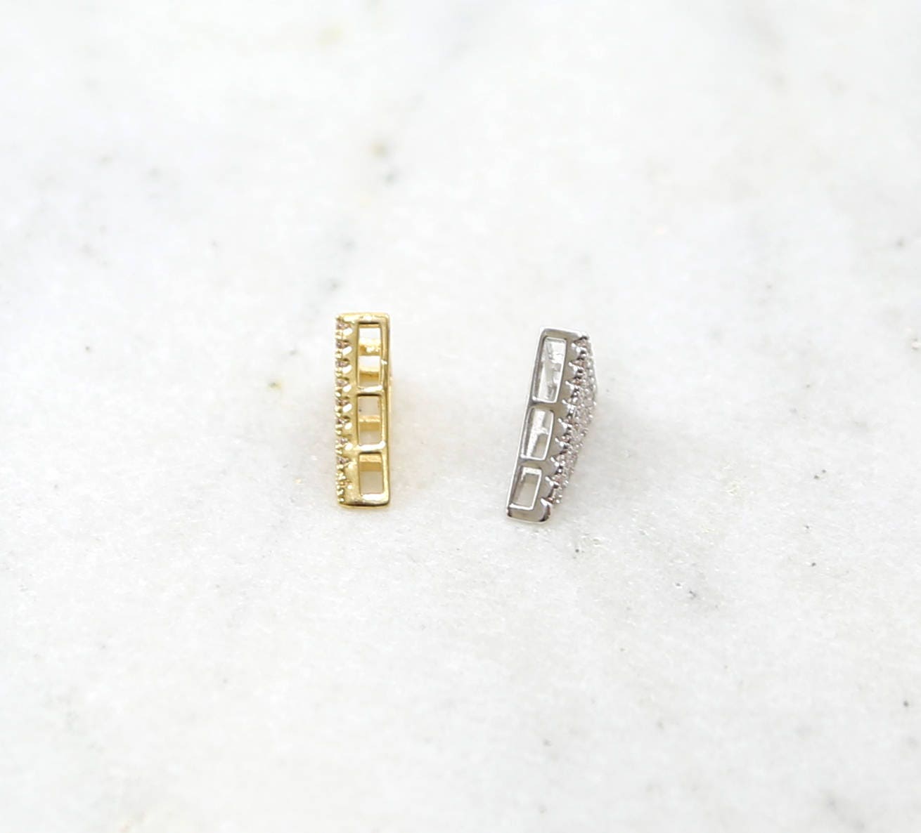 11mmx9mm Rhodium Plated Pave CZ Triangle Bead Cubic Zirconia Gold or Silver