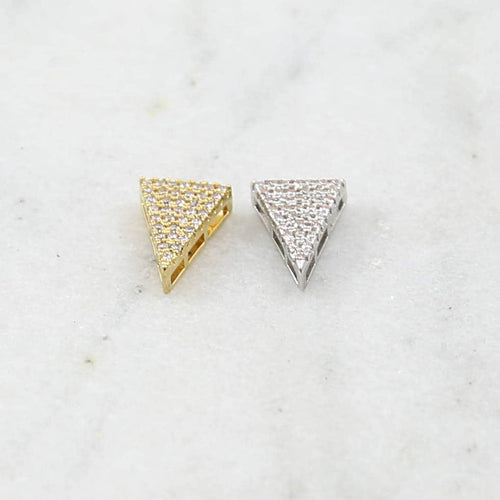 11mmx9mm Rhodium Plated Pave CZ Triangle Bead Cubic Zirconia Gold or Silver