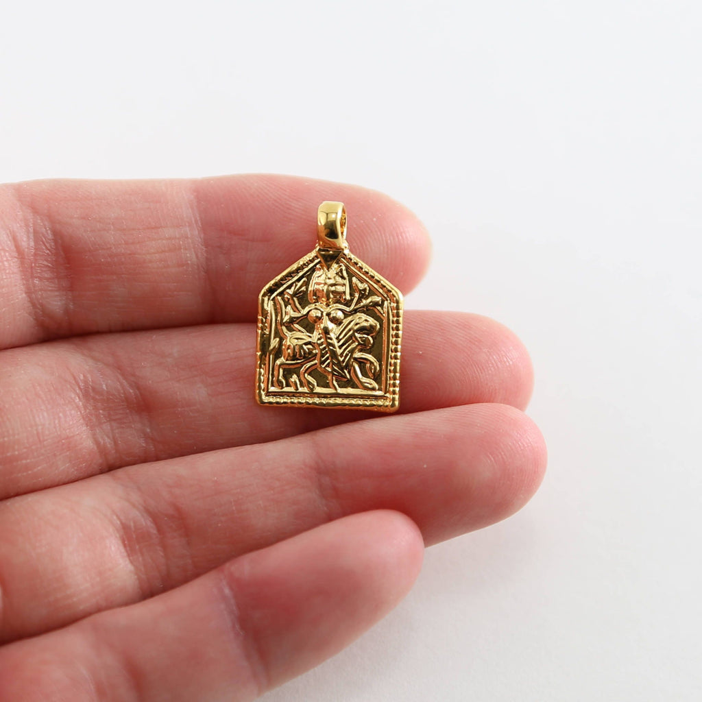 20mmx14mm Sterling Silver or Vermeil Durga Goddess Charm Hindu Hinduism