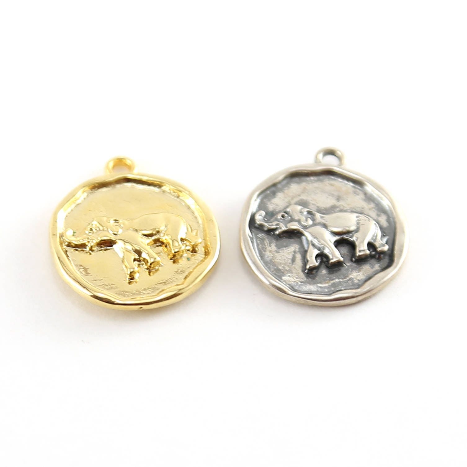 Sterling Silver or Vermeil Coin Elephant Pendant with Flat Backing