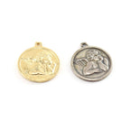 Sterling Silver or Vermeil Angel Wing Round Coin Disk Charm or Religious