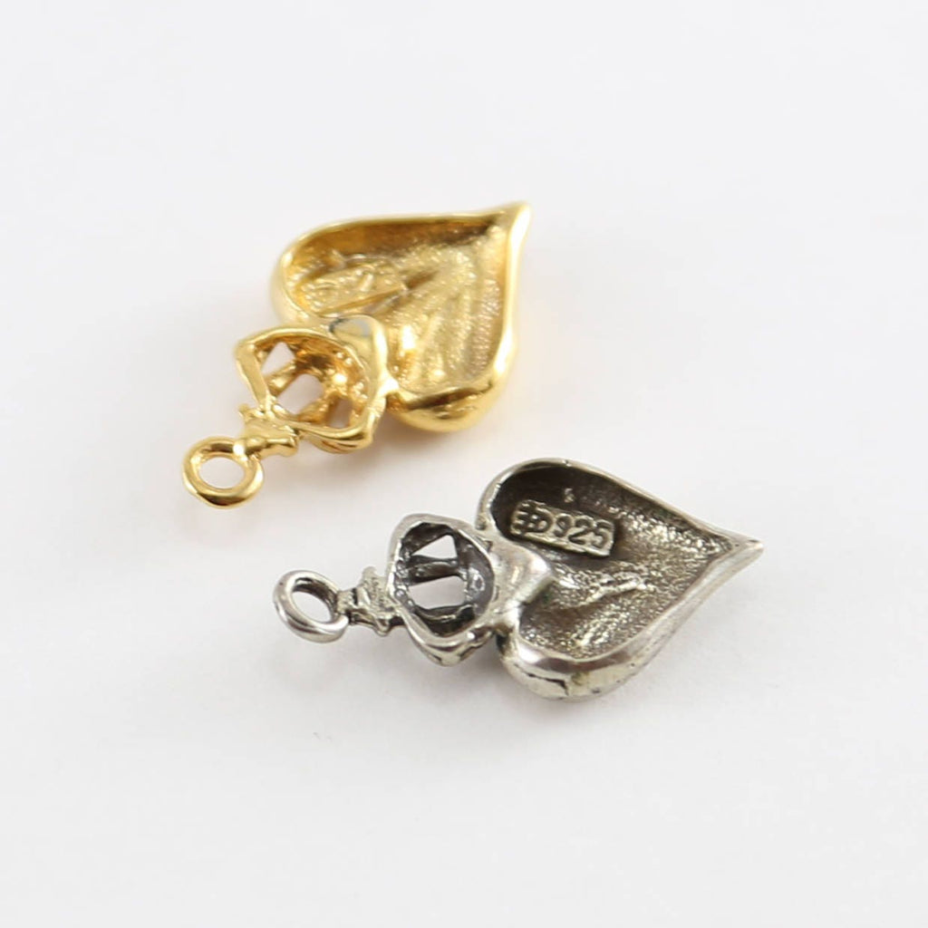 25mmx14mm Sterling Silver or Vermeil Large Heart with Crown Charm in or Love