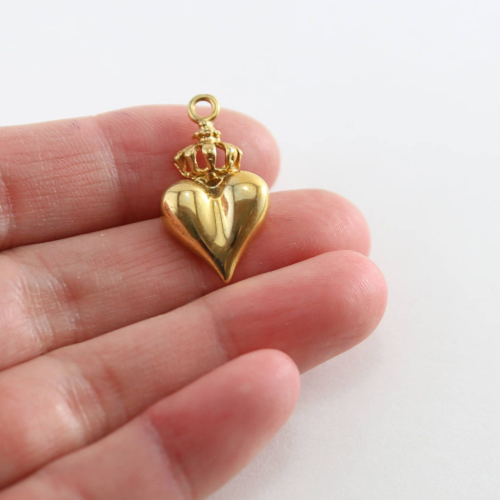 25mmx14mm Sterling Silver or Vermeil Large Heart with Crown Charm in or Love