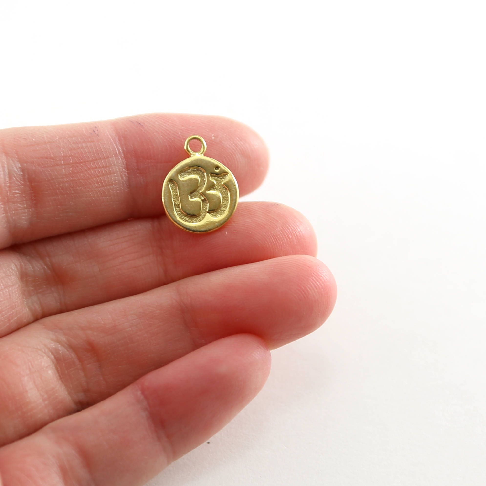 Sterling Silver or Vermeil Round Embossed Ohm Charm with Loop