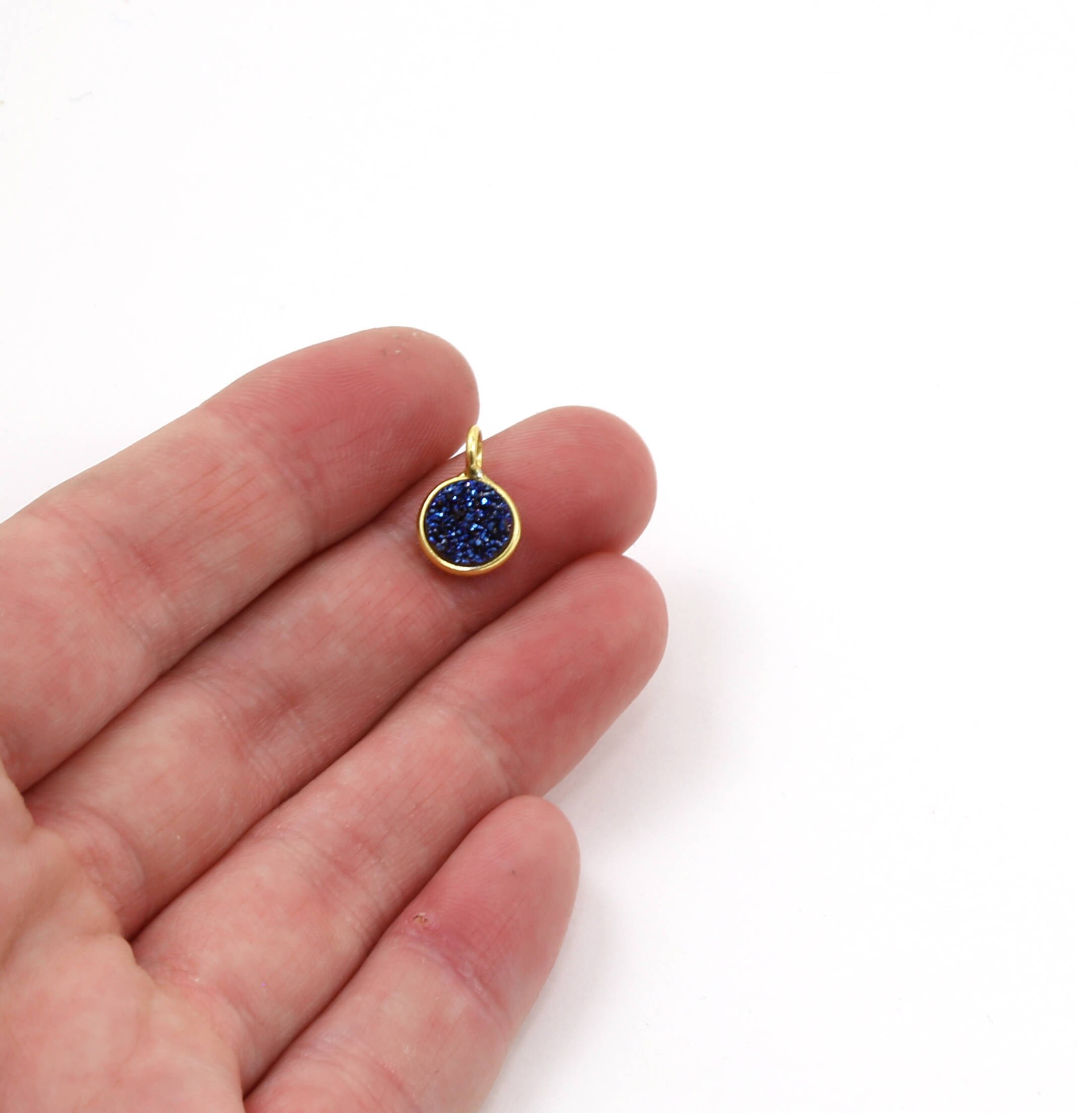 Sterling Silver or Vermeil Pretty Bezel Druzy Single Loop Pendant Charm 8mm