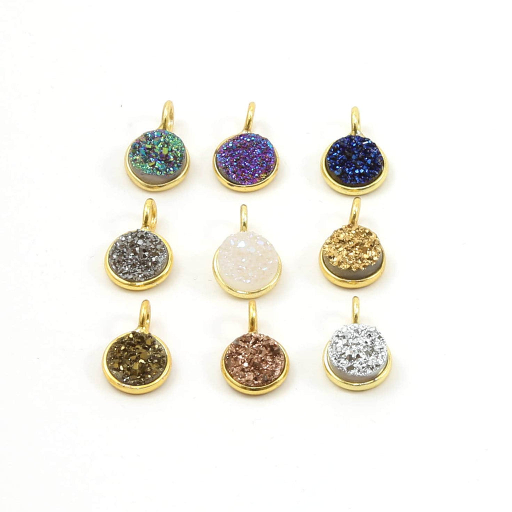 Sterling Silver or Vermeil Pretty Bezel Druzy Single Loop Pendant Charm 8mm
