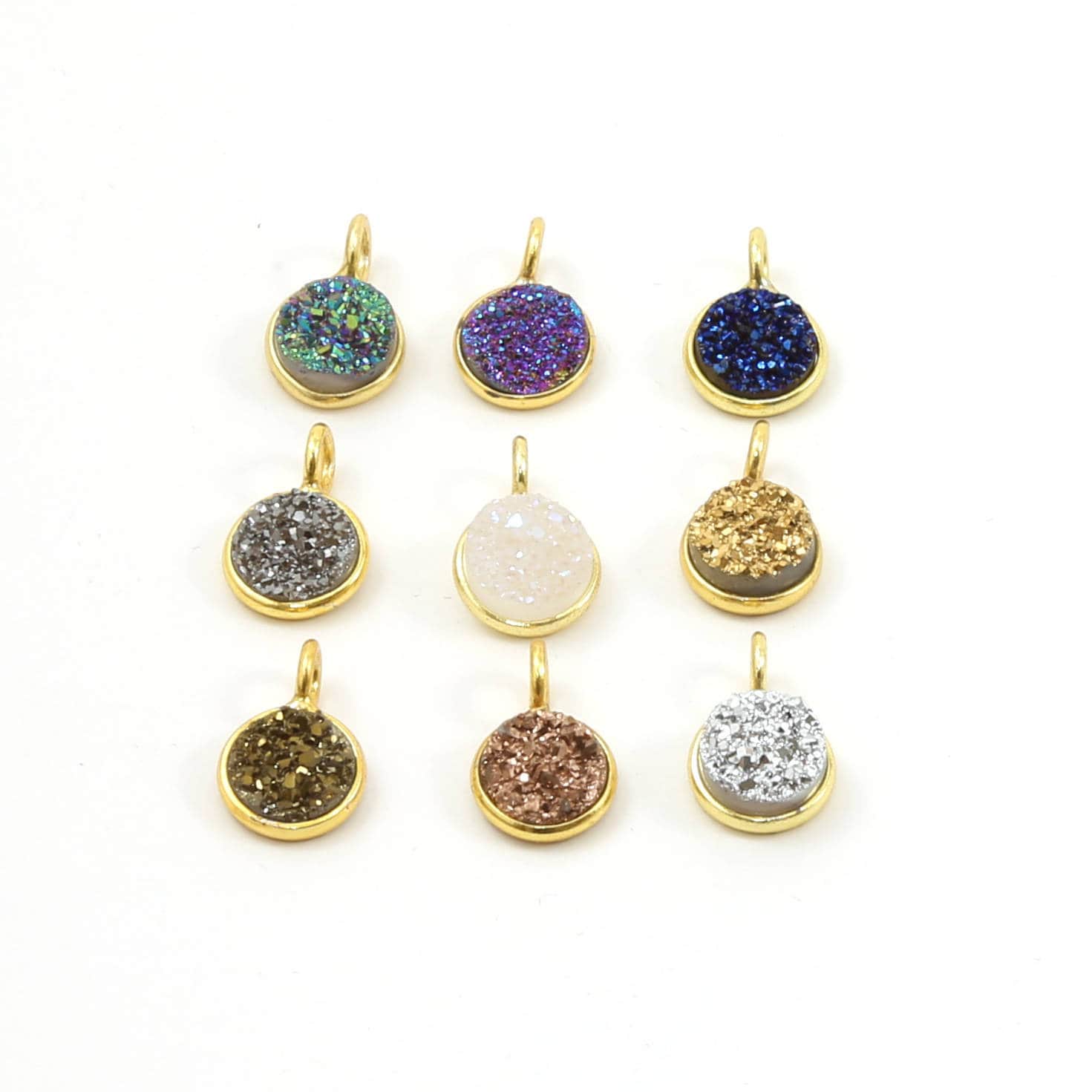 Sterling Silver or Vermeil Pretty Bezel Druzy Single Loop Pendant Charm 8mm