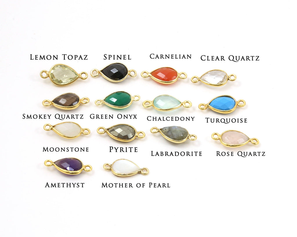 Sterling Silver or Gold Plated Teardrop Semi Precious Faceted Gemstone 2 Loop