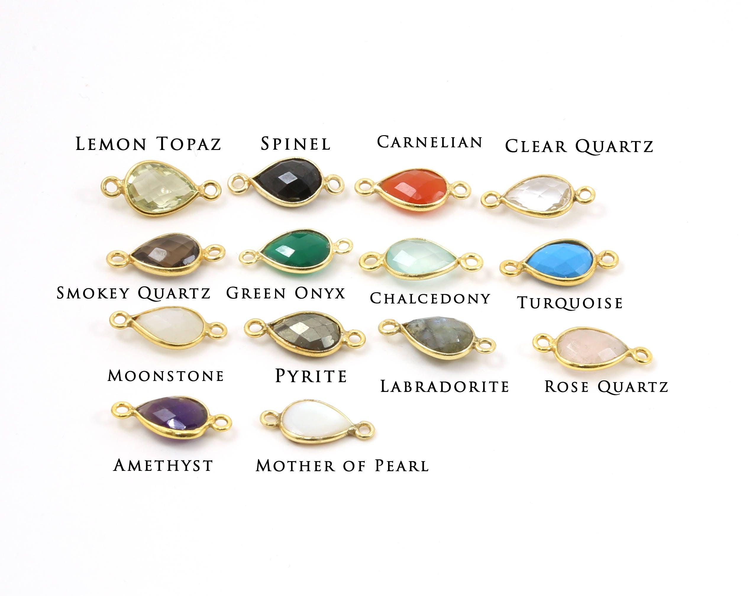 Sterling Silver or Gold Plated Teardrop Semi Precious Faceted Gemstone 2 Loop