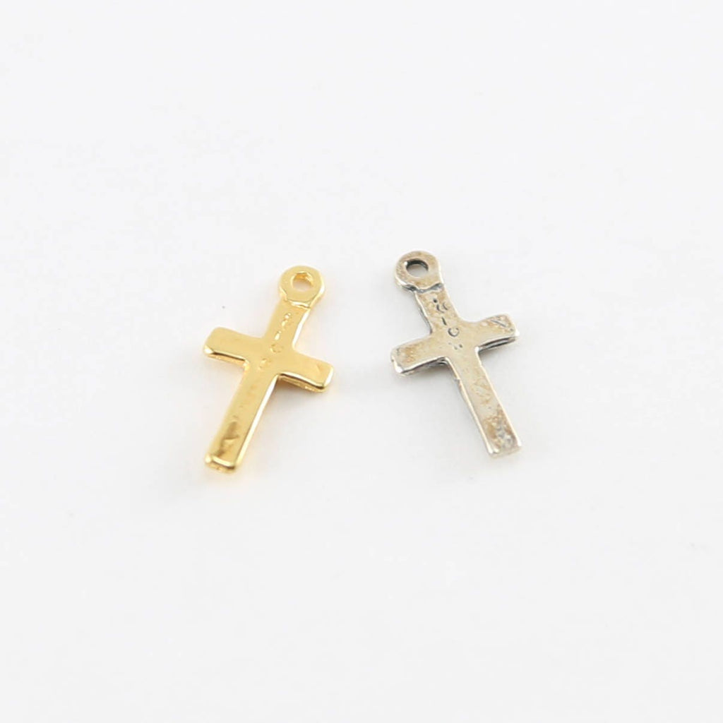 Sterling Silver or Vermeil Mini Tiny Little Crucifix Cross Charm with Flat