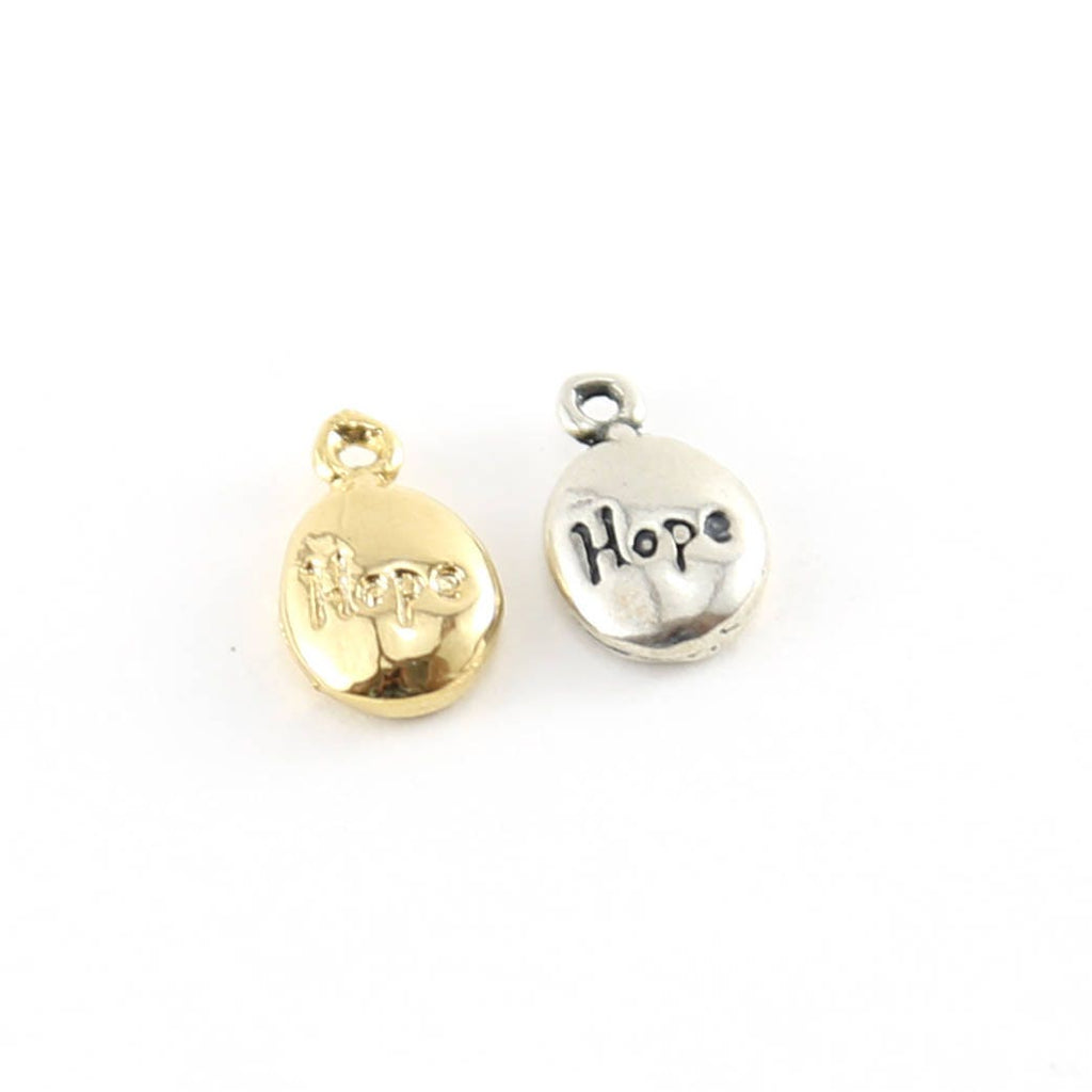 Sterling Silver or Vermeil Thick Oval Hope Inspirational Charm or Small