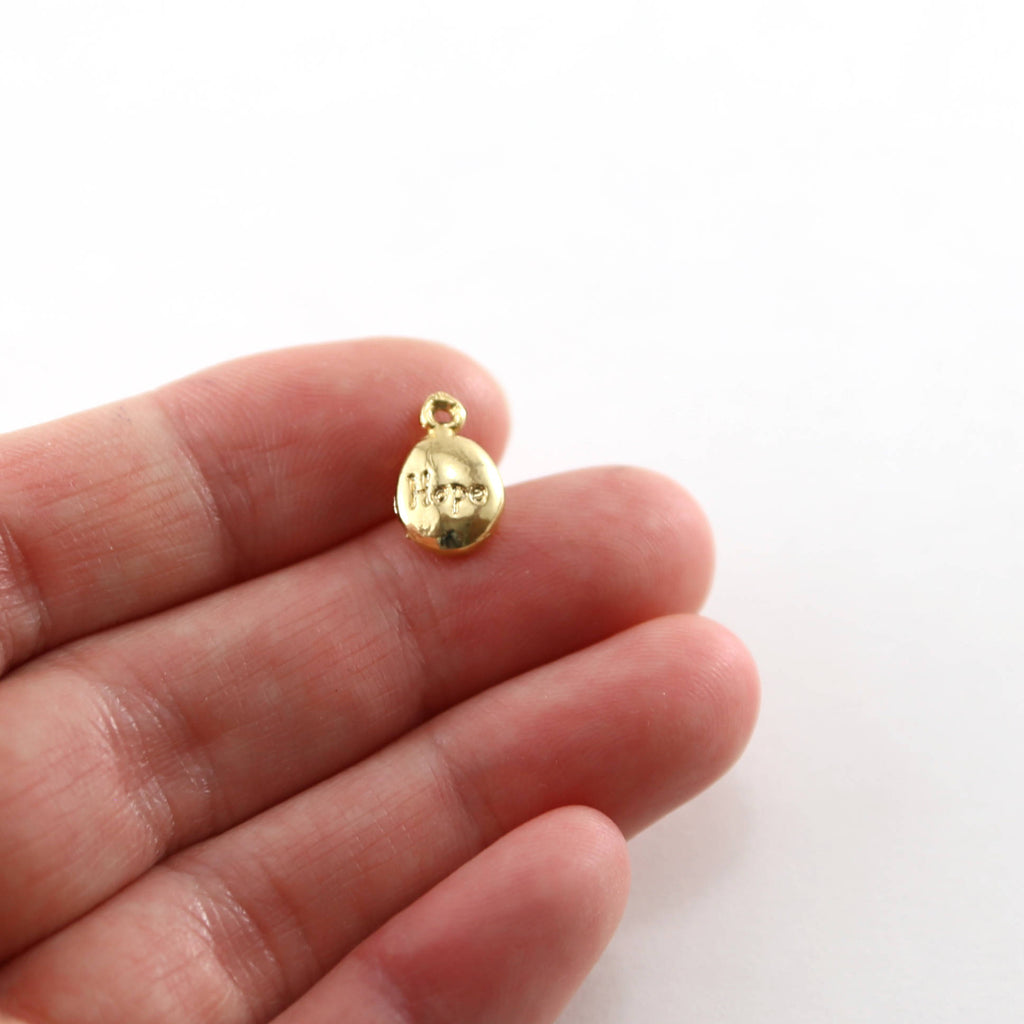 Sterling Silver or Vermeil Thick Oval Hope Inspirational Charm or Small