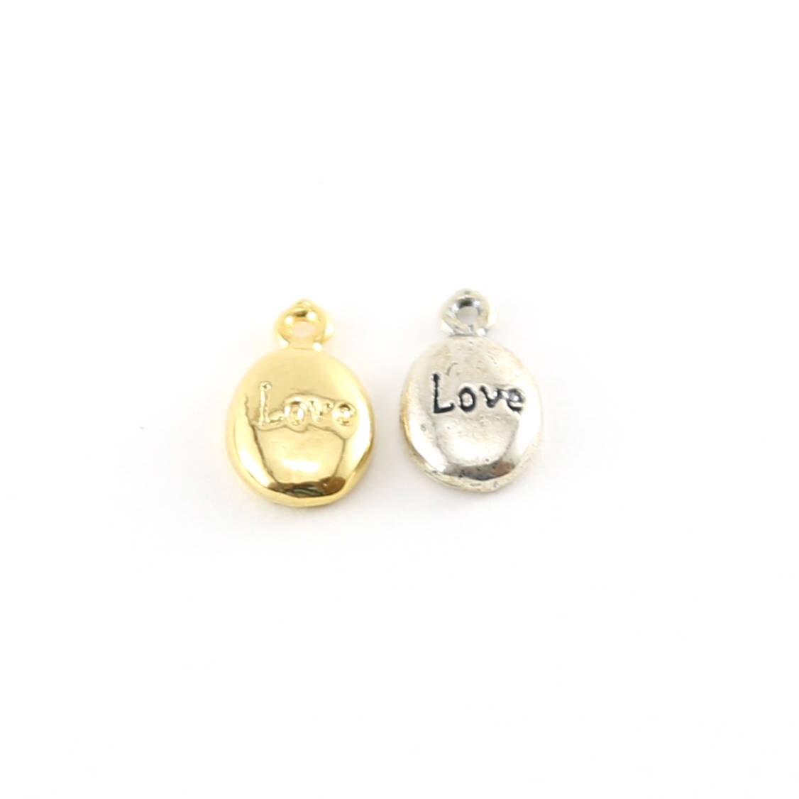 11mmx7mm Sterling Silver or Vermeil Love Stamped Rounded Oval Charm