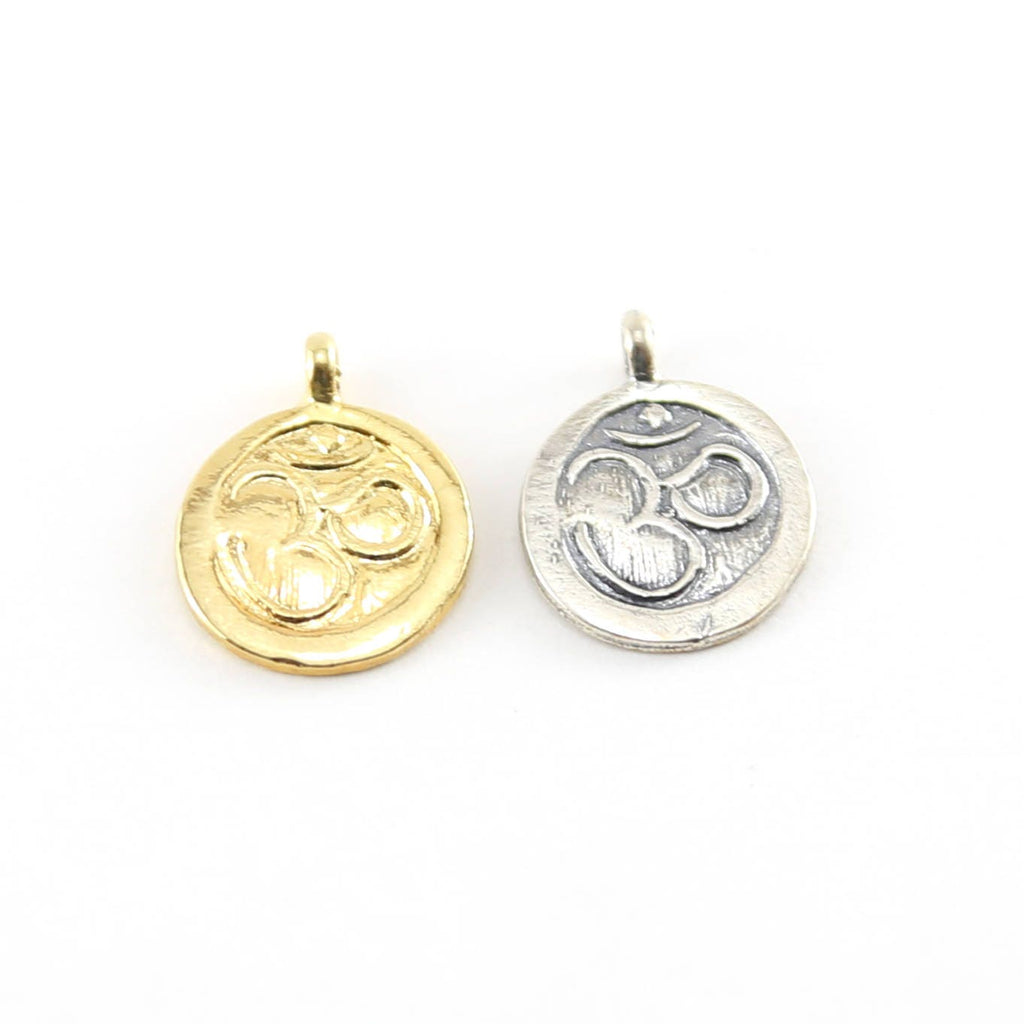 Sterling Silver or Vermeil Round Ohm Stamped Charm Pendant