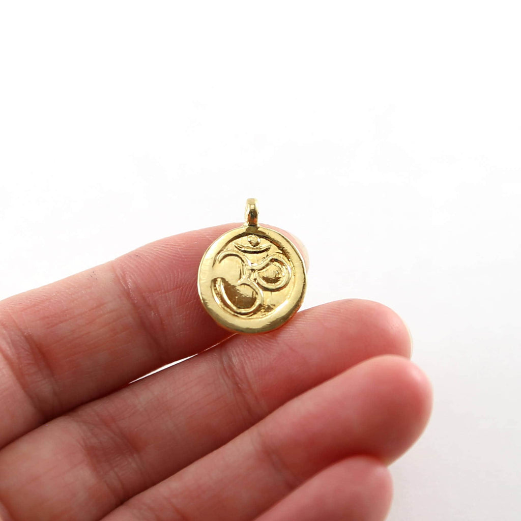 Sterling Silver or Vermeil Round Ohm Stamped Charm Pendant