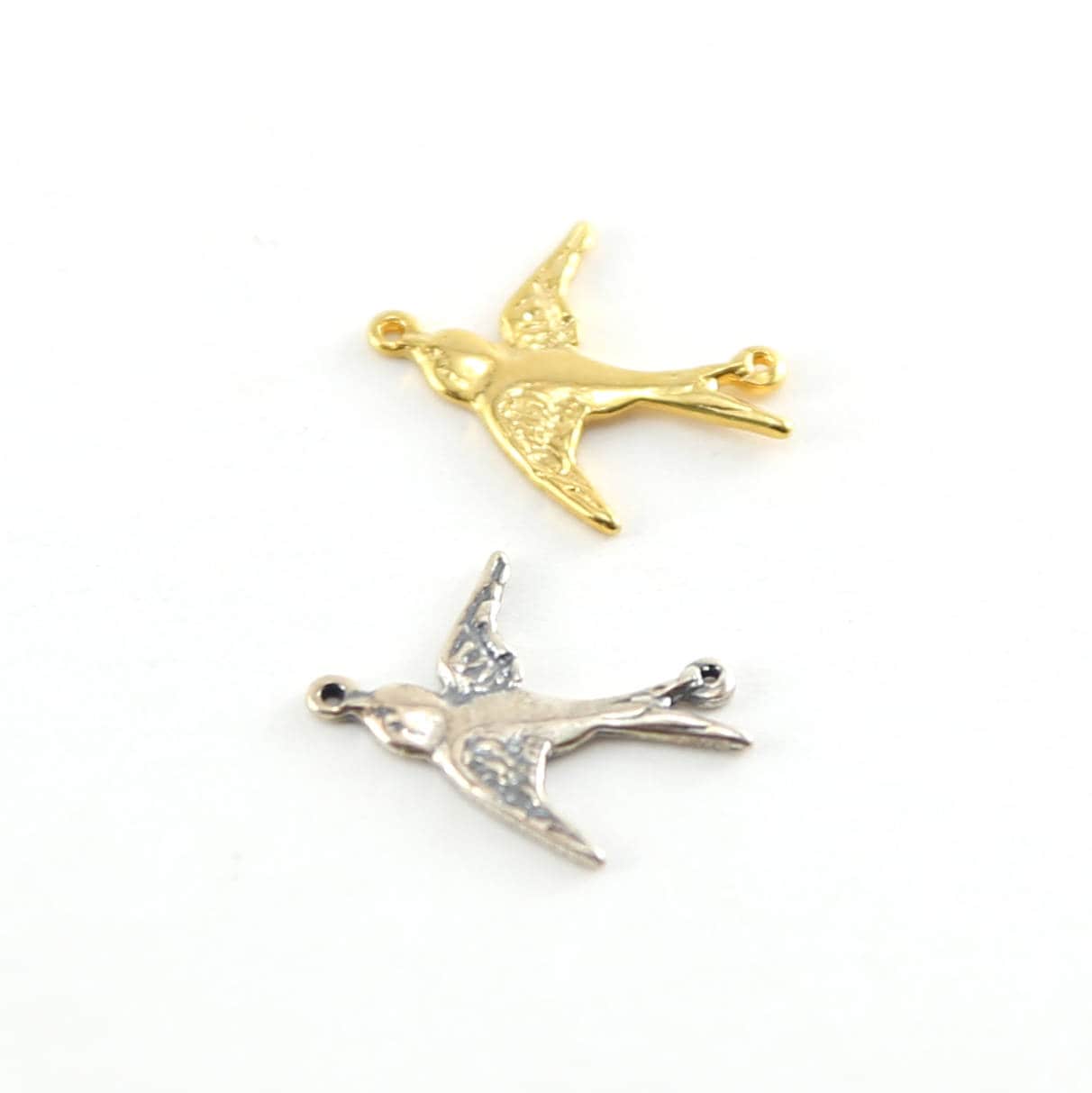 Sterling Silver or Vermeil Bird Connector Charm Sparrow Nature Pendant