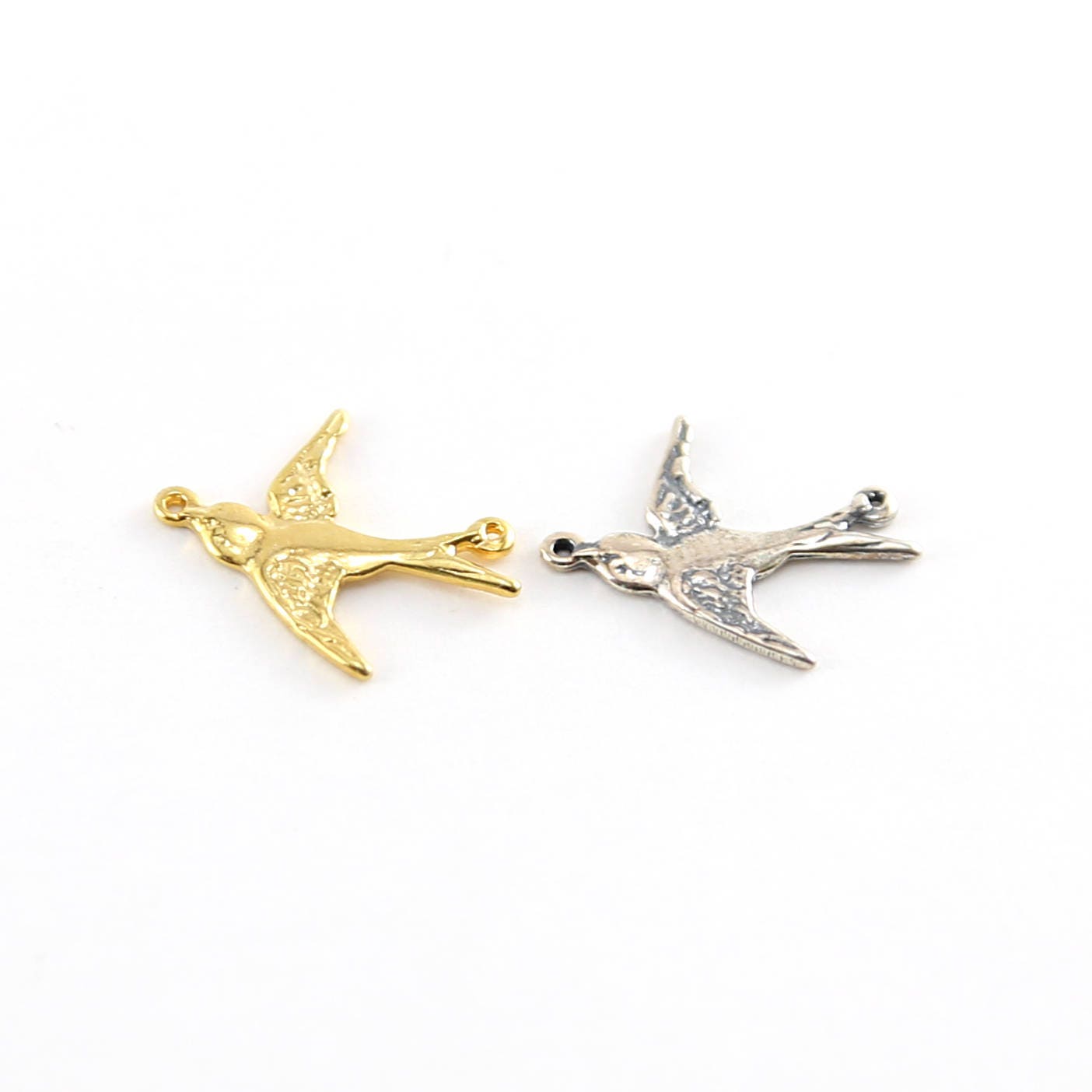 Sterling Silver or Vermeil Bird Connector Charm Sparrow Nature Pendant