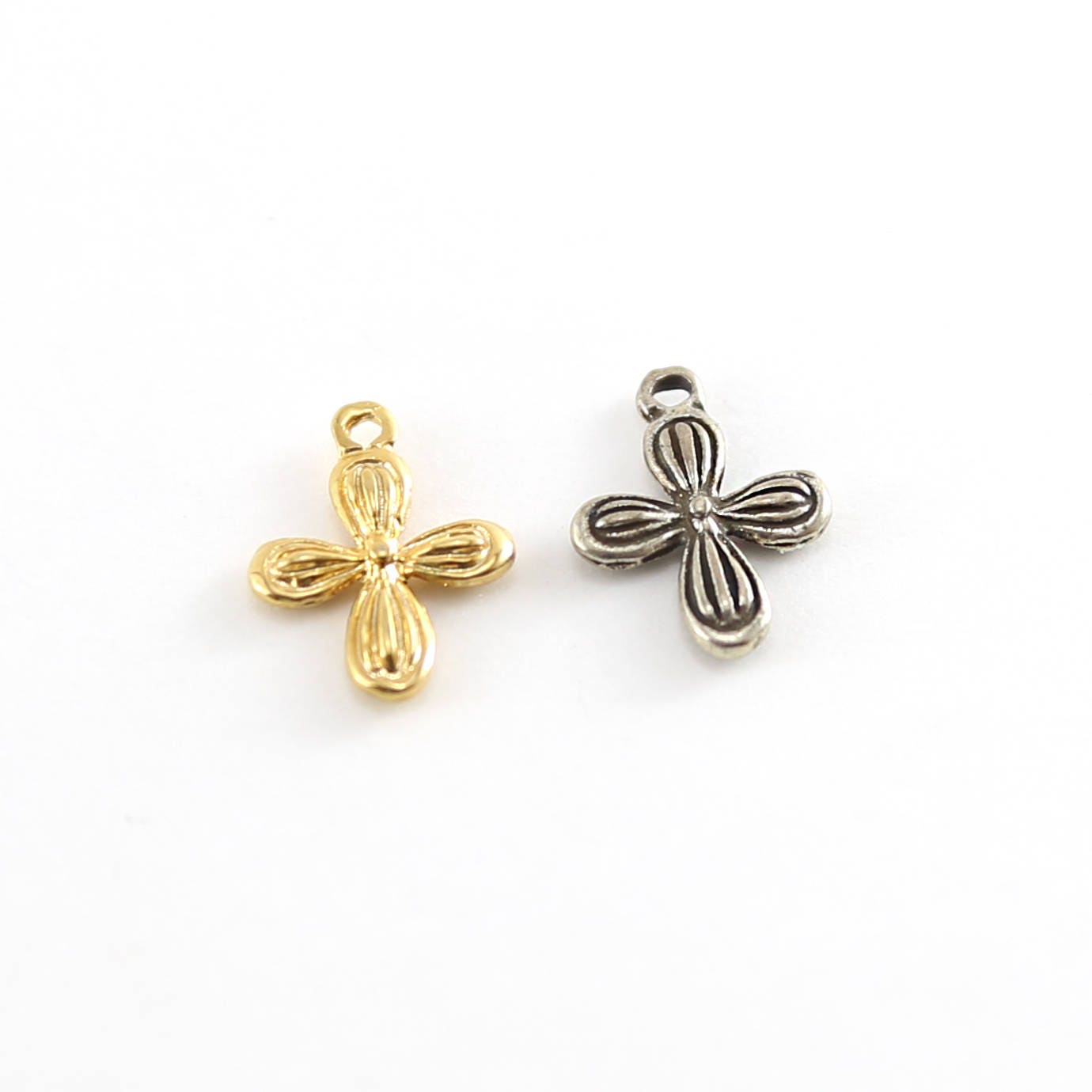 Sterling Silver or Vermeil Detailed Rounded Cross Charm in and Religious